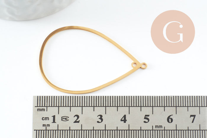 Pendentif goutte évidé acier 201 inoxydable dore 42mm, x1 (G9521)