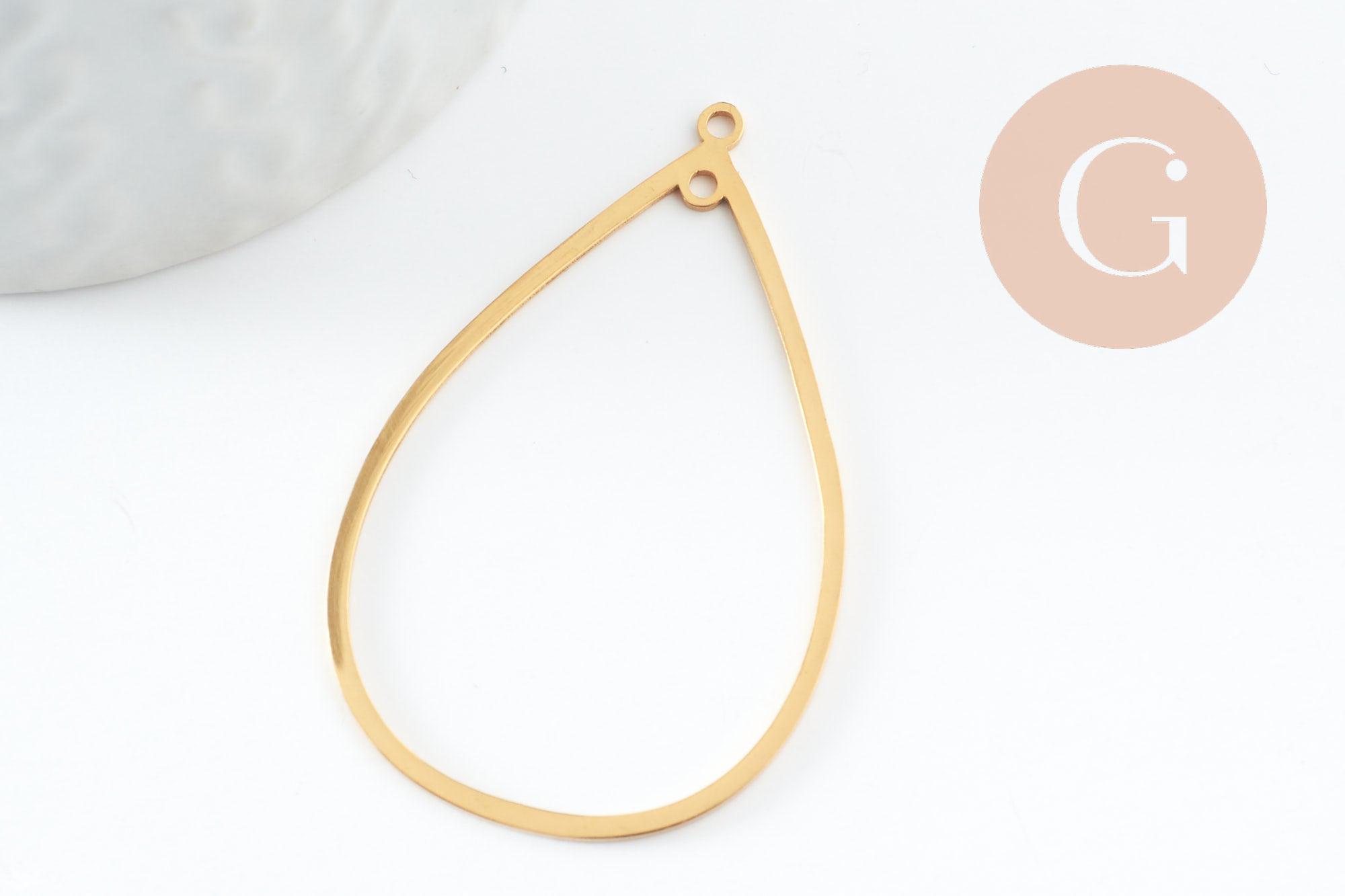 Pendentif goutte évidé acier 201 inoxydable dore 42mm, x1 (G9521)