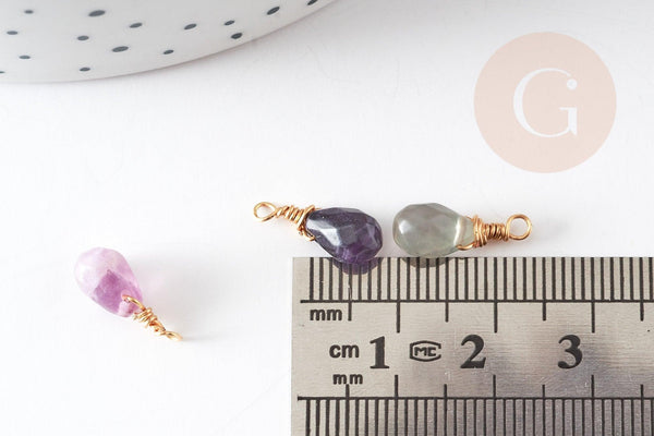 Pendentif goutte fluorite violette,pendentif bijoux, pendentif pierre, fluorite naturelle,16mm, x1 (G4438)