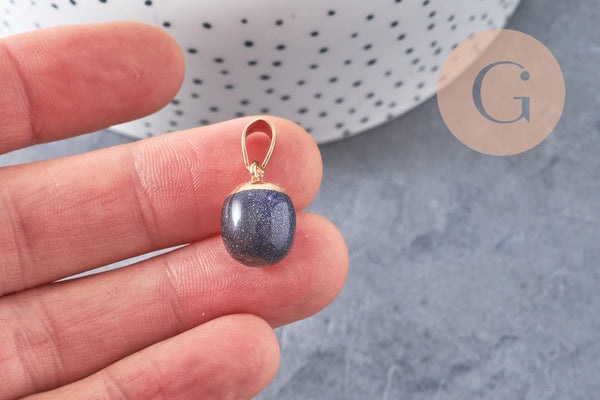 Pendentif goutte goldstone bleu foncé doré,pierre synthétique,17-19mm, x1 G4379