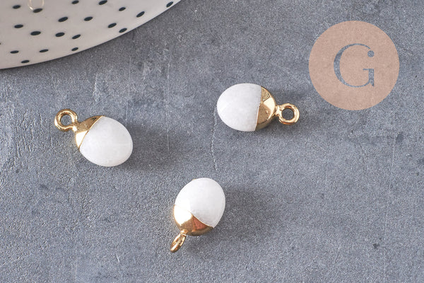 Pendentif goutte jade blanc naturel 14mm, x1 (G3721)