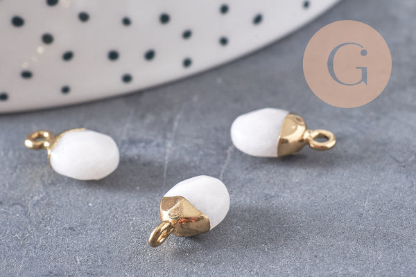 Pendentif goutte jade blanc naturel 14mm,pendentif création bijoux pierre x1 G3721