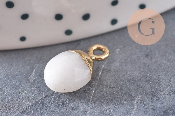 Pendentif goutte jade blanc naturel 14mm,pendentif création bijoux pierre x1 G3721