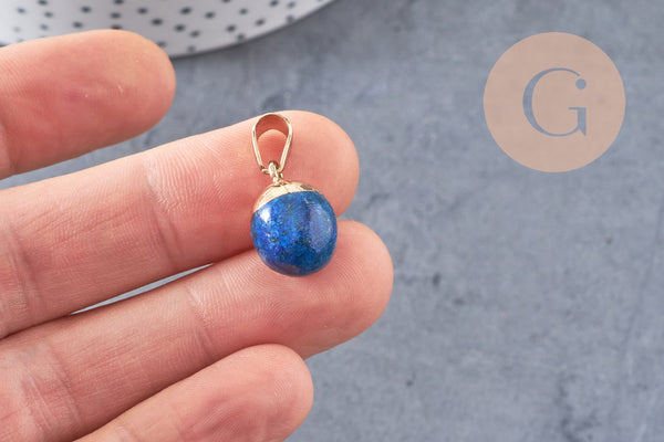 Pendentif goutte jade bleu foncé doré, fournitures créatives, pendentif pierre,jade naturel, jade bleu teinté,17-19mm, x1 G3716