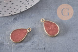 Pendentif goutte jade bordeau doré, bijou pierre,pendentif jade, pendentif pierre,jade naturel, pendentif jade,22mm, x1, G0843