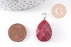 Pendentif goutte jade naturel bordeau facetté laiton platine 27.5mm, x1 (G10234)