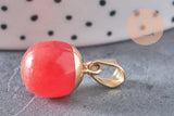 Pendentif goutte jade naturel rouge fer doré 17-19mm, x1 (G3344)
