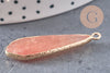 Pendentif goutte jade rose facettes doré 31mm, x1 (G1774)