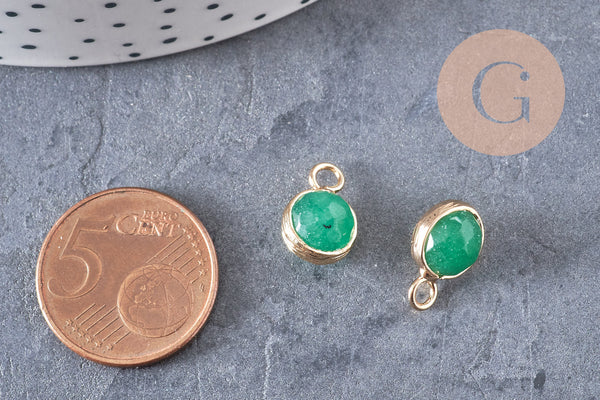 Pendentif goutte jade vert doré facettes,pendentif pierre,bijou pierre,pendentif pierre,jade vert naturel,pendentif jade,14mm,x2 ,G1614
