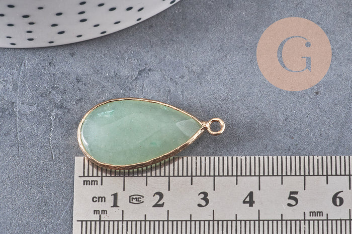 Pendentif goutte jade vert doré, pendentif jade, pendentif pierre,jade naturel, jade vert,jade vert naturel,33mm, x1 G0581
