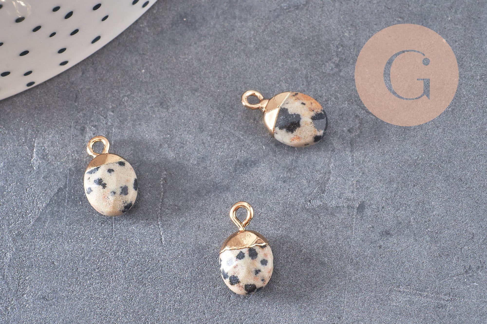 Pendentif goutte jaspe dalmatien,pendentif pierre, bijou pierre,pendentif pierre,jaspe naturel,pendentif jaspe,14mm,x 2-(G0151)