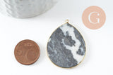 Pendentif goutte jaspe zebra naturel noir et blanc laiton doré 44mm, x1 (G9813)