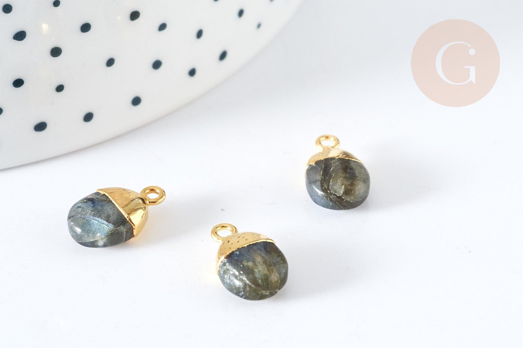 Pendentif goutte labradorite naturelle argent 925 doré 18K 9mm, x1, G7719
