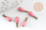 Pendentif goutte laiton brut émail rose,fournitures créatives, laiton doré, pendentif goutte, 11mm, x10 G2420