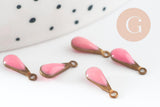 Pendentif goutte laiton brut émail rose,fournitures créatives, laiton doré, pendentif goutte, 11mm, x10 G2420