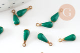 Pendentif goutte laiton brut émail vert, fournitures créatives, laiton doré, pendentif goutte,11mm, x10 G0809
