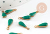 Pendentif goutte laiton brut émail vert, fournitures créatives, laiton doré, pendentif goutte,11mm, x10 G0809