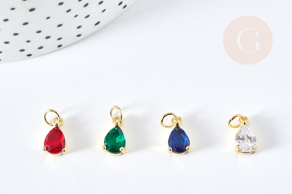 Pendentif goutte laiton doré zircon coloré 11.5mm,pendentif cristal, pendentif doré cristal, création bijoux, x1 G3836