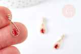 Pendentif goutte laiton doré zircon cristal rouge 17.5mm, x1 (G8435)
