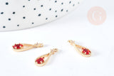 Pendentif goutte laiton doré zircon cristal rouge 17.5mm, x1 (G8435)