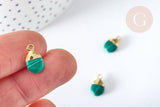 Pendentif goutte malachite naturelle argent 925 doré 18K 20mm, x1 G7718