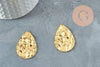 Pendentif goutte martelé laiton brut 33x23mm, breloques laiton brut sans nickel pour création bijoux géométrique, X2 (G3194)
