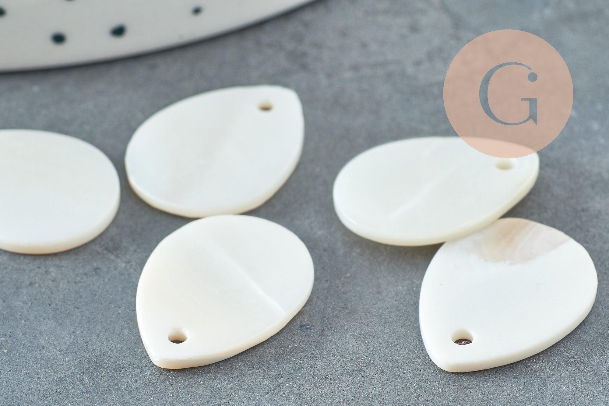 Pendentif goutte nacre blanche naturelle 20mm, x10 (G5134)
