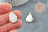Pendentif goutte nacre blanche naturelle doré 23mm, x2 (G3871)