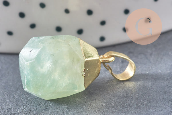 Pendentif goutte préhnite facetté doré, bijou pierre,pendentif pierre, préhnite naturelle, bijoux pierre,19-21mm, x1 G5037