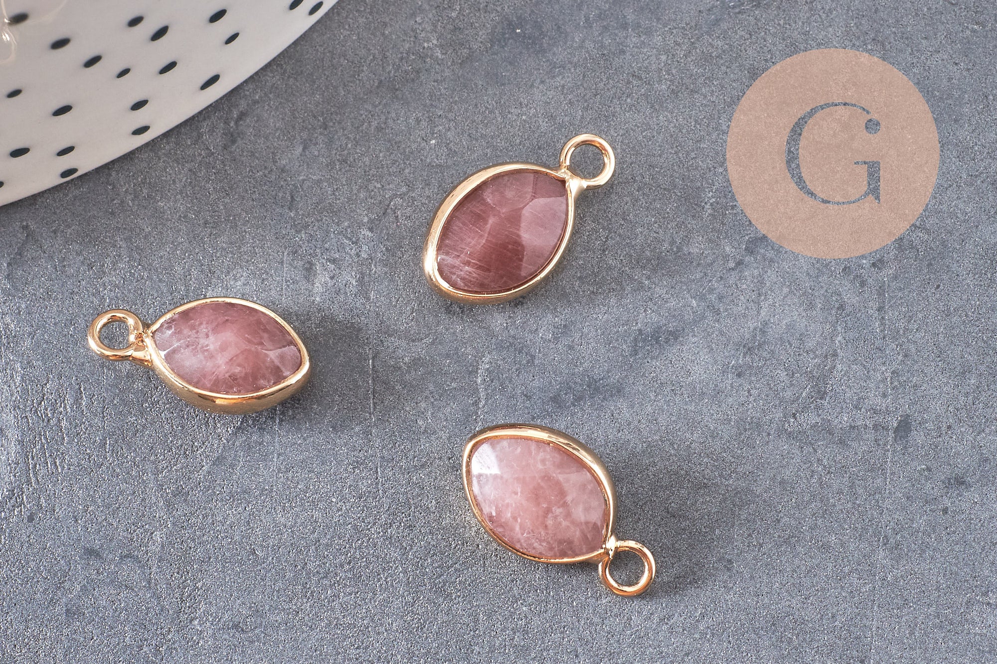 Pendentif goutte quartz fraise facette naturel 17mm, x1 (G5190)