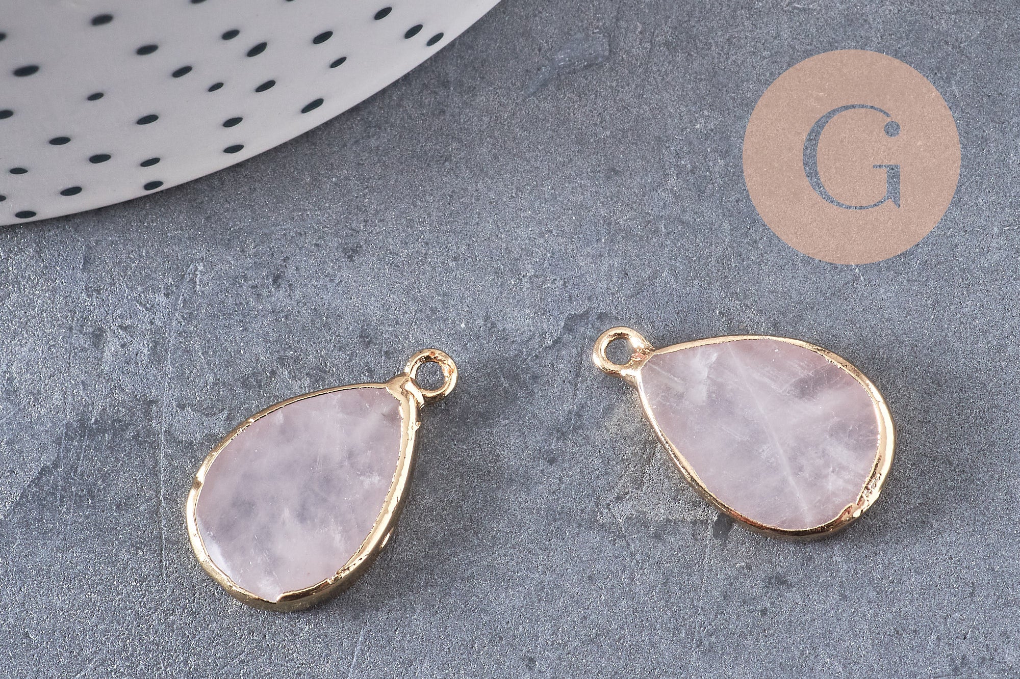 Pendentif goutte quartz rose naturel 22mm (G3107)