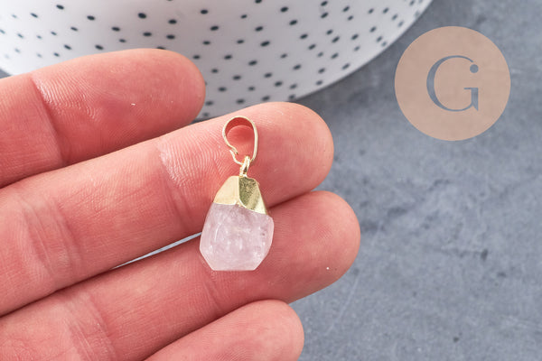 Pendentif goutte quartz rose naturel facetté laiton doré 19-21mm x1 (G3905)