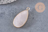 Pendentif goutte quartz rose naturel laiton doré 33mm, x1 (G3620)