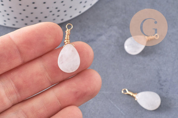 Pendentif goutte quartz rose naturelle facettes 25mm, pendentif pierre, x1 (G6241)