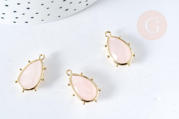 Pendentif goutte quartz rose naturelle laiton doré 22.5mm,pendentif bijou pierre naturelle, x1, G8368