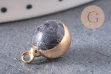 Pendentif goutte régalite noire doré facettes,bijou pierre,pendentif pierre régalite naturelle,12mm, x 2,G3358