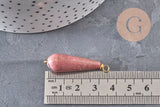 Pendentif goutte rhodonite naturelle laiton & acier doré 38mm, x1 (G11122)