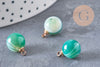 Pendentif goutte rond agate verte rayée, support doré, création bijoux pierre naturelle, pendentif pierre naturelle, 14mm, x1, G4486