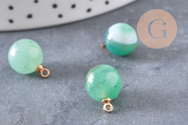 Pendentif goutte rond aventurine verte, support doré, création bijoux pierre naturelle, pendentif pierre naturelle, 14mm, x1, G4564