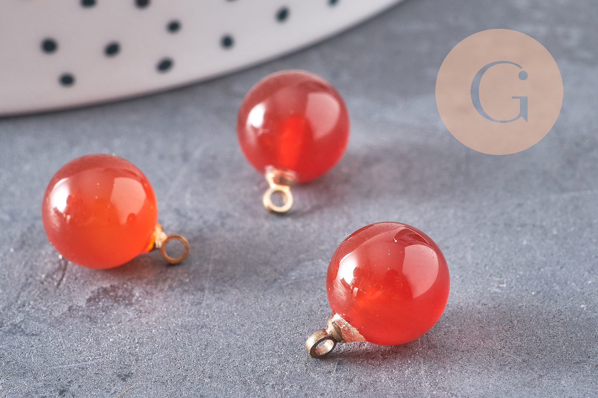 Pendentif goutte rond cornaline, support doré, création bijoux pierre naturelle, pendentif pierre naturelle, 14mm, x1, G4567