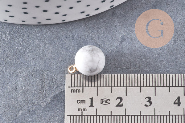 Pendentif goutte rond howlite naturelle, support doré, pendentif pierre naturelle, 14mm, x1 (G4703)