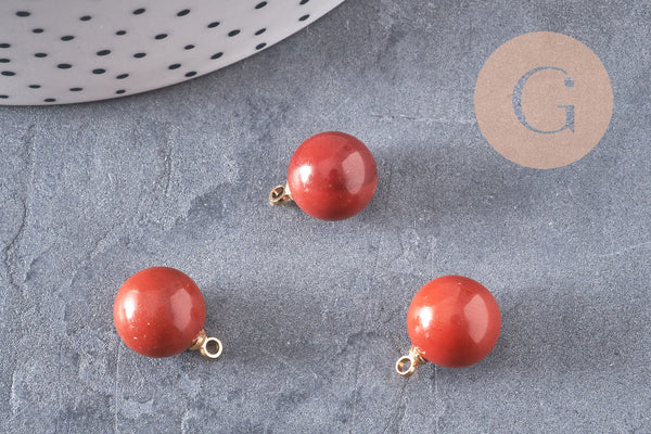 Pendentif goutte rond jaspe rouge naturel, support doré, création bijoux pierre naturelle, pendentif pierre naturelle, 14mm, x1, G4485