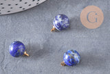 Pendentif goutte rond lapis lazulis, support doré, création bijoux pierre naturelle, pendentif pierre naturelle, 14mm, x1 (G4566)