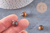 Pendentif goutte rond oeil de tigre naturel, support doré, création bijoux pierre naturelle, pendentif pierre naturelle, 14mm, x1, G4565