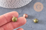 Pendentif goutte rond unakite, support doré, création bijoux pierre naturelle, pendentif pierre naturelle, 14mm, x1, G4560