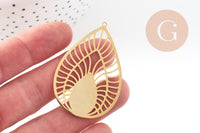 Pendentif goutte soleil acier 201 inoxydable dore 52mm ,breloque acier inoxydable doré filigrane sans nickel pour création bijoux, x1 G6119