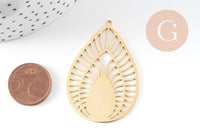Pendentif goutte soleil acier 201 inoxydable dore 52mm ,breloque acier inoxydable doré filigrane sans nickel pour création bijoux, x1 G6119