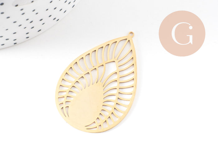 Pendentif goutte soleil acier 201 inoxydable dore 52mm ,breloque acier inoxydable doré filigrane sans nickel pour création bijoux, x1 G6119