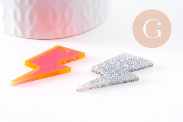 Pendentif grand éclair acrylique 41mm, x2 (G10156) NEW