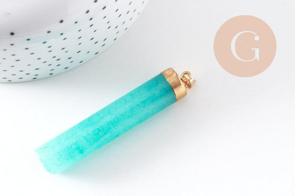 Pendentif grand tube jade bleu doré,pendentif bijoux,pendentif pierre naturelle,66mm, x1 (G4126)